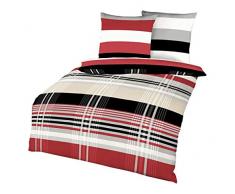 Kaeppel Biber Bettwäsche Set Prime Time Rot Schwarz Weiß Streifen, Größe:155x220cm Bettwäsche