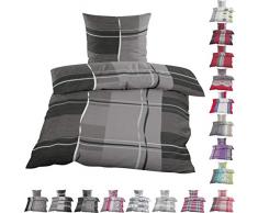 Home-Impression 2tlg. Winter Kuschel Fleece Bettwäsche 155x220cm / 135x200cm und 80x80cm Winterbettwäsche mit Reissverschlüsse (Streifen Karo Schwarz 155x220cm)