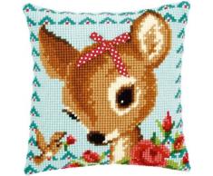 Vervaco Bambi mit Schleife Kreuzstichkissen/Stickkissen vorgedruckt, Baumwolle, Mehrfarbig, 40 x 40 x 0.3 cm