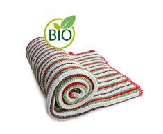SonnenStrick 3009012 Erstlingsdecke / Babydecke / Kuscheldecke / Strickdecke mit zartem Streifenmuster aus 100 Prozent Bio Baumwolle 80 x 80 cm, rot