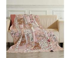 ENCOFT Quilt Tagesdecke 100% Baumwolle Bettüberwurf Steppdecke Patchwork Bettdecke (150 x 200 cm, Pink)