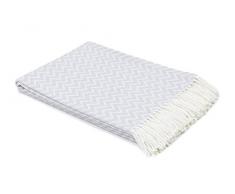 myHomery Decke aus Baumwolle - Tagesdecke leicht & kuschelig - Made IN EU - Wolldecke mit Zick-Zack Muster - Wohndecke Fransen - Kuscheldecke modern und hochwertig - Weiß/Grau | 130 x 170 cm