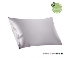 ElleSilk 100% Seide Kissenbezug, 22 Momme, Hochwertigste Maulbeerseide, Natürlicher Farbstoff, Anti Schlaffalte, 50 x 75 cm, Silber