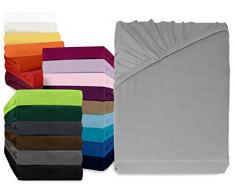 npluseins klassisches Jersey Spannbetttuch - erhältlich in 34 modernen Farben und 6 verschiedenen Größen - 100% Baumwolle, 200 x 220 cm, Silber