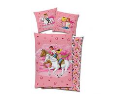 Bibi und Tina Biber / Flanell Kinder Wende-Bettwäsche Motiv Freunde Rosa 135 x 200 cm + 80 x 80 cm 100% Baumwolle Bibi Blocksberg Tina Martin Pferde-Bettwäsche Sabrina Amadeus Deutsche Größe 57F