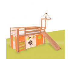 Vorhänge Stoff-Set für Spielbett, Motiv: Afrika, Dschungel, Tiere, Tierpark Tiergarten, Zoo, Vorhang Safari 3-teilig 100% Baumwolle Stoffvorhang Bettvorhang inkl Klettband für Hochbett Spielbett