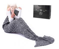 VHOME Meerjungfrau Decke Geschenke Beste Freundin - Personalisierte Handgemacht Gestrickt Warmes Wohnzimmer Sofa Decke Damen Mädchen Für Weihnachts Geburtstagsgeschenk (Erwachsene 180x90CM, S-Grau)