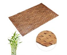 Relaxdays, braun Bambusmatte, aufrollbar, Gummistopper, hygienisch, feuchtigkeitsbeständig, Fußmatte innen, 50 x 80 cm, Bambus, Moosgummi, Standard