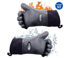 Backofenhandschuhe Hitzebeständige Grillhandschuhe Kochhandschuhe aus Silikon - Gut und Sicher Backen Grillen und Kochen mit BBQ Handschuhen in Grau Topfhandschuhe 20,8 x 34,8 cm