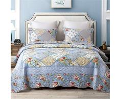 Asvert 3 Teilig Bettwäscheset Polyester 220 * 240 cm Tagesdecke Bettüberwurf Steppdecke Patchwork Bettdecke Doppelbett (240 x 220 cm, Blau)