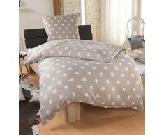 Bettwäsche Microfaser Bettbezug 135x200 Sterne Kissenbezug Grau Taupe Silber, Farbe:Taupe