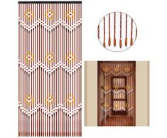 Dubleir Naturholz Perlen Vorhang Holz Perlen Tür Vorhang Hängende Wellen Handgefertigte Holz Perlen Fliegengitter Tür Vorhang für Veranda Schlafzimmer Wohnzimmer Teiler -31 Linien / 90x220cm