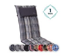 Homeoutfit24 Sun Garden 1-Stück Gartenstuhl-Auflage (120 x 50 x 9 cm) Sylt, Hochlehner Auflage mit abnehmbarem Kopfpolster in Grau/Weiß