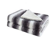 DealMux Kunstpelz Decke, Reversible weiche Flauschige Lange zottige Mikrofaser Decke, Plüsch dekorative Pelzdecke für Bett oder Couch, grau und weiß, 50x 60