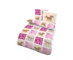 Träumschön Pferdebettwäsche Mädchen | 135x200 Bettwäsche Kinder | Bettwäsche mit Pferdemotiv aus 100% Baumwolle | Biber Bettwäsche 2 teilig