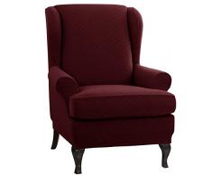 CHUN YI Rhombus-Jacquard Ohrensessel Schonbezug 2-Stück Elastische Sofaüberwurf Schutzhülle aus elastischem Sessel Husse für Ohrensessel (Ohrensessel, Bordeauxrot)