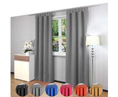 2 Stk. Gräfenstayn® Alana - blickdichte einfarbige Thermogardine Verdunklungsgardine mit Schlaufen - DOPPELPACK - 135 x 245 cm (Breite x Höhe) - viele attraktive Farben - Gardine Vorhang (Grau)
