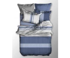DecoKing 04678 Bettwäsche 200x200 cm mit 2 Kissenbezügen 80x80 Bettwäscheset Bettbezüge Microfaser Bettwäschegarnituren Reißverschluss Basic Collection Toney hellblau dunkelblau weiß grau