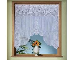 Gardinen, Vorhang, hochwertiger Jacquard-Fadenstore als Fensterbild mit Stangendurchzug, Farbe Weiß, Höhe 105cm x Breite 105cm für Fensterbreite 85-100cm