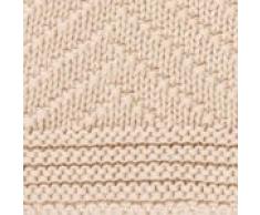 URBANARA Baumwolldecke “Falesia“ aus 100% reiner Baumwolle, Beige, Zickzackmuster gestrickt – 140 x 170 cm Überwurf/ Sofadecke/ Kuscheldecke