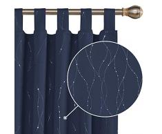 Deconovo Verdunkelungsvorhang Schlaufen Gardinen Blickdicht Vorhang 245x140 cm Dunkelblau 2er Set