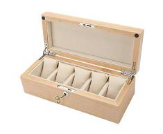 Watch boxes Massivholz Uhr Box 5 Slots Europäischen Stil Uhr Schmuck Display Aufbewahrungsboxen Und Entfernung Lagerungskissen Mit Verschließbaren Tasten,WoodColor