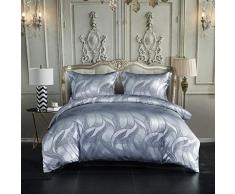 DuShow Satin-Seide Bettwäsche-Set, Jacquard-Muster, Bettwäsche-Set, 3-teilig, für Full/Queen, 1 Bettbezug + 2 Kissenbezüge, weiche Bettbezüge. Queen weiß