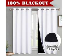 PONY DANCE Gardine Blickdicht Vorhänge - Wohnzimmer 100% Verdunkelungsgardinen Schlafzimmer Blickdichter Vorhang Thermo Ösenvorhang, Weiß, 2 Stücke H 137 x B 132 cm