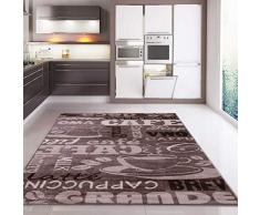 VIMODA Teppich Coffee Kaffee in Beige mit Schriften für die Cafe Lounge Küche oder Wohnzimmer, Maße:120x170 cm