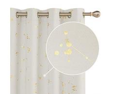 Deconovo Verdunkelung Gold Zweig Gardinen Blickdicht Verdunkelungsvorhang Ösenschal Wohnzimmer 138x117 cm Creme 2er Set
