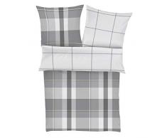 s.Oliver Bettwäsche 6134 in Normalgröße/Flauschig Warme Biberbettwäsche / 100% Baumwolle/Wendebettwäsche Grau/Karo / 2 Teiliges Set aus Deckenbezug 135x200cm und Kissenhülle 80x80cm / Reißverschluss