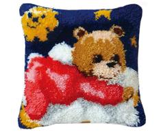 Toy Bär Knüpfset Knüpfkissen Selberknüpfen Kissen Latch Hook Kit für Kinder und Anfänger,Bear2,A40X40CM/16X16INCH
