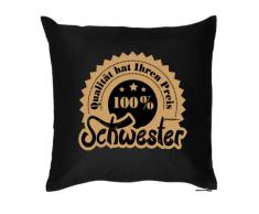 bedrucktes Fun Sofa Kissen: 100% Schwester - Geschenk Dekokissen Couchkissen Sofakissen Geburtstag Weihnachten Ostern