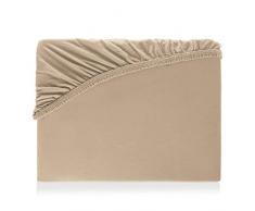 Premium Spannbettlaken mit Gummizug für Wasserbetten Boxspringbetten Übergröße Jersey Matratzenbezug Bettbezug Baumwolle Elastan Laken Wasserbettbezug 180-200 x 200-220 cm | Taupe