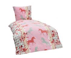 2 TLG Kinder Warme Kuschel Fleece Bettwäsche Einhorn Feuerwehrmann Pferd Pingin 135x200 80x80, Designe:Einhorn