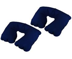 com-four® 2X Aufblasbares Nackenstützkissen - Praktisches Nackenhörnchen zum Aufpusten - Ideales Reise Kissen für unterwegs (2 Stück - blau)