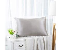 ZIMASILK Kissenbezug aus 100% Seide für Haare und Haut. Doppelseitige 19 Momme Reine Maulbeerseide Kissenhülle mit Reißverschluss, 1 Stück.(40x80 cm, Silber-Grau)