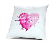 Kopfkissen mit Namen Beste Freundin der Welt - Motiv Painted Heart, 40 cm, 100% Baumwolle, Kuschelkissen, Liebeskissen, Namenskissen, Geschenkidee