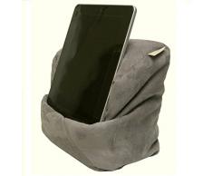 LESEfit Soft antirutsch Lesekissen Tablet Kissen Sitzsack für Buch & e-Reader kompatibel mit iPad, Buchstütze für Bett & Sofa (multifunktionale Quader-Form) Wildleder-Imitat grau