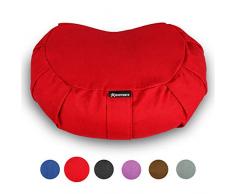 BODYMATE Halbmond Yogakissen 42cm lang 30cm breit und 15cm hoch Red-Wine mit Buchweizen-Spelz Füllung – Maschinenwaschbarer Bezug aus 100% extra Dicker Baumwolle – Meditationskissen – Sitzkissen