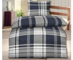 4-Teilig Hochwertige Biber Bettwäsche Tim mit Reißverschluss 2X 135x200 Bettbezug + 2X 80x80 Kissenbezug, Öko-Tex Standart 100 (Karo Anthrazit)