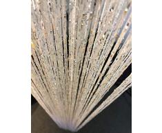 HYSENM 2 Stücke Fadengardine Fadenvorhang 100 x 200cm einfarbig Glitzer schön für Hochzeit, Weiß 100 x 200cm