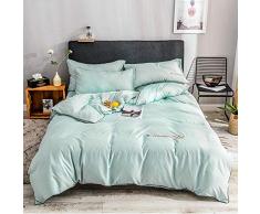 HSGZIS Bettwäsche Garnitur 4 Stück Satin Seide Antiallergische Satin Jacquard Hotel Qualität Bettbezug Spannbetttuch Kissenbezüge Set Bettbezug Doppelbett,LightBlue-200x230cm