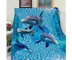 Violetpos Dick Decke Weich Wärme Gemütlich Flanell-Fleece Sofadecke Deckeldecke 3D Bilder Cute Delfine Wellen Tiere 150 x 200 cm