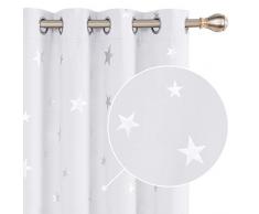 Deconovo Sterne Gardine Blickdicht mit Muster Gardine Verdunkelungsvorhang Wohnzimmer 160x132 cm Grau Weiß 2er Set