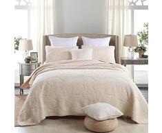 Beddingleer Tagesdecke Baumwolle 220 x 240 cm Bettüberwurf Patchwork Tagesdecke Gesteppt Bettwäsche 3-tlg Beige Palmblätter Einfacher Nordischer Stil