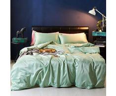 zlzty 4-teiliges Set aus gewaschener Seide, 2er-Set aus Seidenbettwäsche, Einzelbettbezug, Kingsize-Bettwäscheset, Spannbetttuch aus gebürsteter Baumwolle @ Elegant Green_Four Pieces of 2.0m Bed