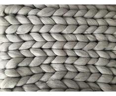Merino Chunky Rene Wolldecke XXL Kuscheldecke Grau Dicke Decke Wolle Warm Handmade Strick Flauschig Weich