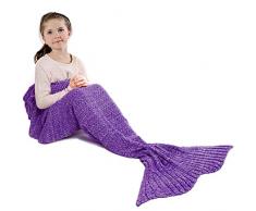 Jr.Hagrid Meerjungfrau Decke Personalisierte Handgemacht Gestrickt Warmes Wohnzimmer Sofa Decke Kinder Weihnachts Geburtstagsgeschenk Meerjungfrau Strickmuster Schlafsack (Lila)