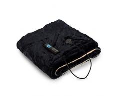 Klarstein Dr. Watson SuperSoft Heizdecke - Kuscheldecke, Couchdecke, Leistung: 120 W, 6 Powerstufen, beleuchtetes Display, waschbar, 180 x 130 cm, SuperSoft TeddyPlush, beige-dunkelblau